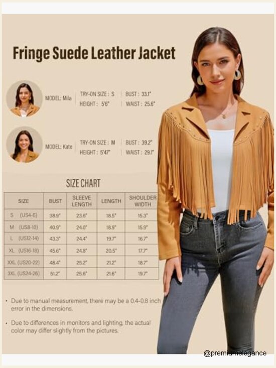 Faux Suede Leather Fringe Jacket Cropped Western Motorcycle Style - Picture 6 of 7